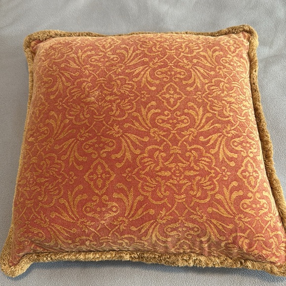 Restoration Hardware rust and mustard damask chenille throw pillow - Picture 3 of 7